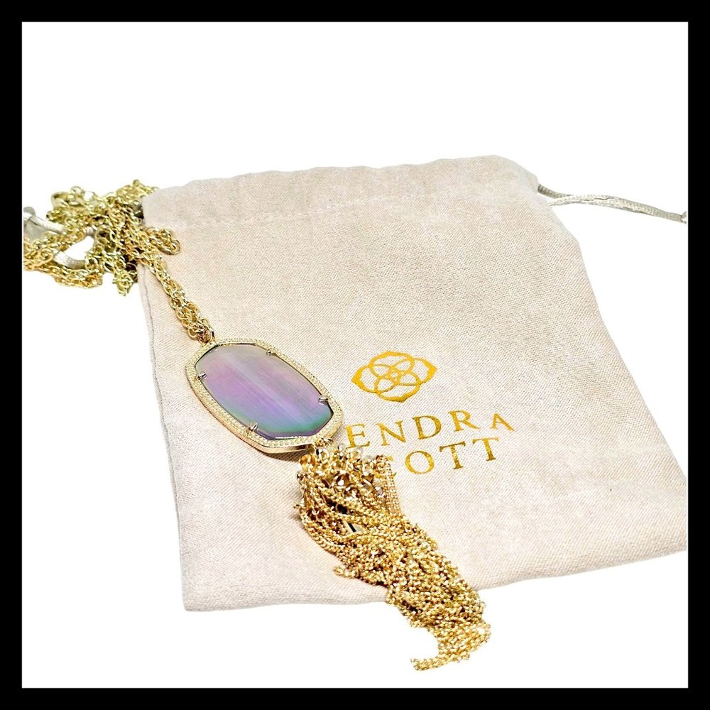 Kendra‎ Scott Rayne Mother Of Pearl Long Tassel Pendant Necklace Silver Tone